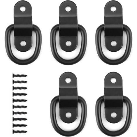 Stück D-Ring-Zurrösen, Befestigungsringe aus Eisen für Gurte, D-Haken-Zurrösen, mit Befestigungsschrauben, für LKW, Boot, Auto, Kajak und schwere Lasten (Schwarz) (1/5)