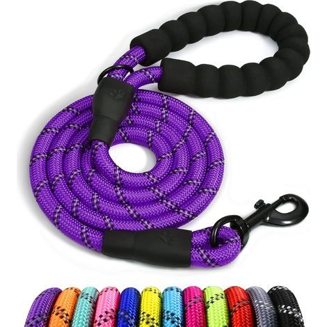 Chien Corde, Laisse pour Chien en Nylon avec Poignée Rembourrée Douce et des Fils réfléchissants, 150cm x 1.2cm, Violet (1/5)