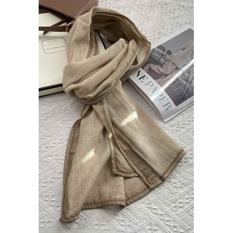 Écharpe beige clair, 100 % coton - 190 x 33 cm, légère, aérée, naturelle (1/2)