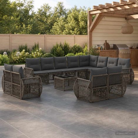 Salon de jardin modulable 13 pièces en polyrotin gris et gris foncé, 12 places, 109.18kg - PANGIVO (1/5)