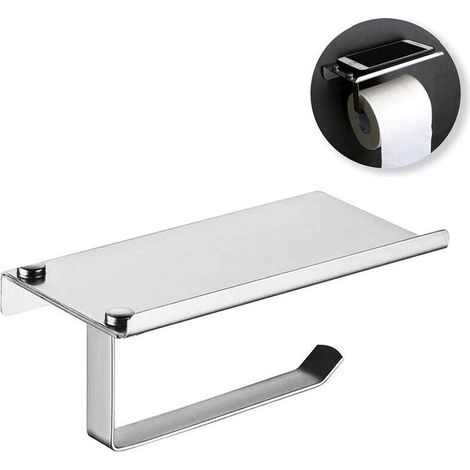 Porte-papier hygiénique avec étagère pour téléphone, distributeur de rouleau de papier hygiénique en acier inoxydable chromé poli, porte-papier de soie mural pour salle de bain (1/5)