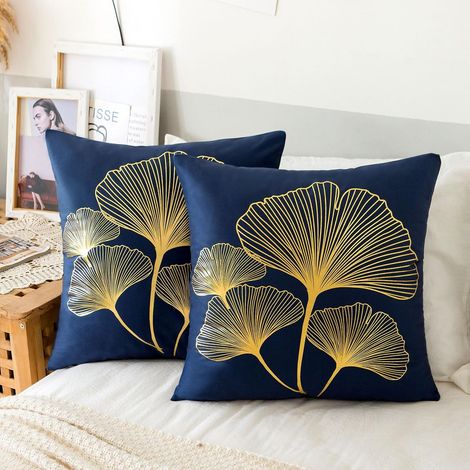Lot de 2 Housse de Coussin 50x50cm Housse de Coussin Canapé Housses Coussin en Velours Bleu Marine Taie d'oreiller Salon Housses Coussins (1/4)