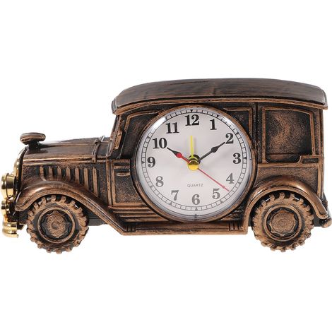 Horloge Réveil Sculpture Voiture - Style Rétro - Bureau Chambre Décoration Intérieure - Bronze - 21 x 10 x 9 cm - 1 Pièce (1/5)