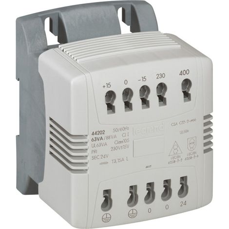 Transformateur de commande et sécurité à connexion automatique primaire 230V à 400V et secondaire 24V 400VA LEGRAND 044206
