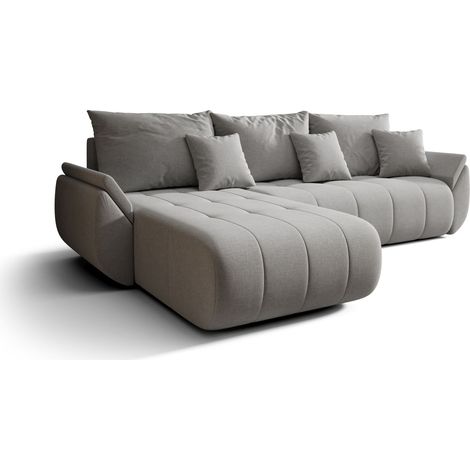 Canapé d’angle velours chenille convertible avec coffre NOVA angle gauche-Beige foncé-angle gauche (1/5)