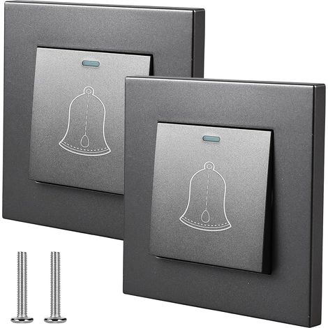 2 pièces Bouton de sonnette, Bouton-poussoir de sonnette de porte, Bouton de sonnette extérieur de 86mmx86mm, Interrupteur de lumière encastré 220250V, Bouton de sonnette apparent extérieur (Gris) (1/5)