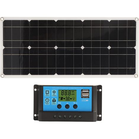 Panneau Solaire 30W Étanche IP65 12V 24V Adaptable Haute Puissance Protection Surcharge pour Camping-Car Voiture Bateau Remorque Contrôleur 10A (1/5)
