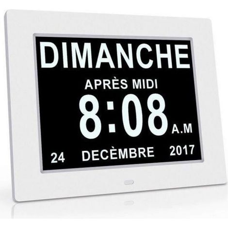 Horloge Calendrier - Alarme - Auto Dimming pour Les personnes âgées / alzheimer et les enfants - Blanc (1/4)