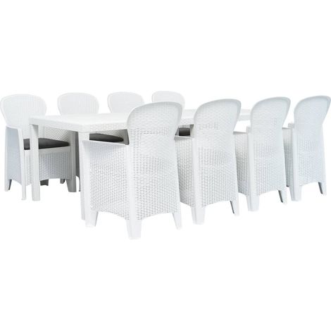 9-tlg. Garten-Essgruppe Kunststoff Weiß Rattan-Optik