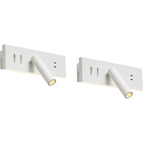 QAZQA Set of 2 Modern Wall Lamps White Adjustable with USB-C