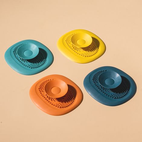 Lot de 4 bouchons de vidange, récupérateurs de cheveux, bouchons de vidange en silicone pour douche, évier de cuisine et salle de bain (orange, jaune