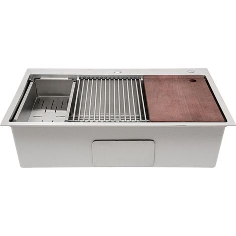 Lavello da cucina a una vasca, lavello in acciaio inossidabile, kit lavello per uso domestico, con tagliere e accessori, lavello sottotop (83 x 55,9 x 22 cm)