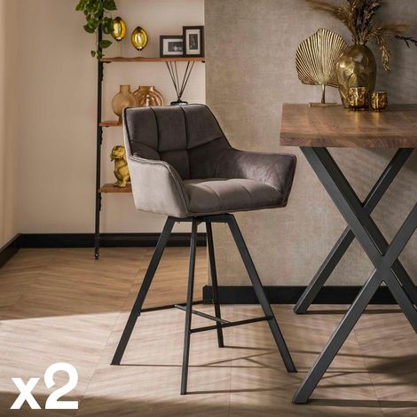 Chaise de bar confortable en velours gris avec fonction pivotante (lot de 2) MELBOURNE (1/5)
