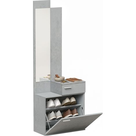 HOMCOM recibidor de entrada con espejo y zapatero abatible, mueble recibidor de 2 piezas con cajón, mesa pequeña, 61x30x170 cm, gris (1/5)