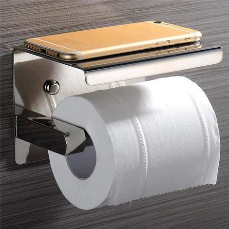 Portarrollos de papel higiénico con soporte integrado, ideal para dispensadores de papel higiénico de hoteles y particulares. Dimensiones: 10 x 14 x 10 cm. Color: blanco plateado. (1/4)