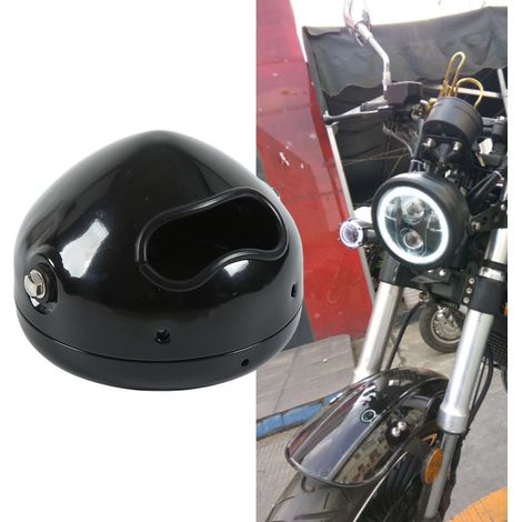 Boîtier de phare LED noir mat de 5,3 pouces pour motos, style rétro, base de phare de moto modifiée (Prince Light Bowl) (1/5)