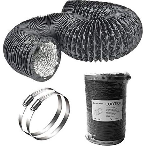 Tuyau d'Evacuation d'aération Flexible en PVC Aluminium Gaine de Ventilation Ø102mm 2.5m pour Salle de bain Cuisine Sèche-linge avec 2 Colliers de Serrage en Acier Noir