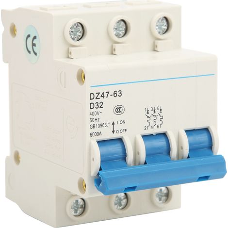 3P Miniature Circuit Breaker DIN Rail Mount Low Voltage Air Switch Breaking Capability 6000A