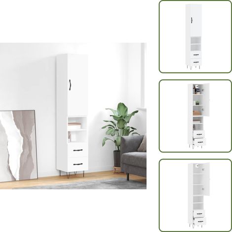 Pieds en métal - vidaXL Buffet haut Blanc 34,5x34x180 cm Bois d'ingénierie - Espace de rangement (1/5)