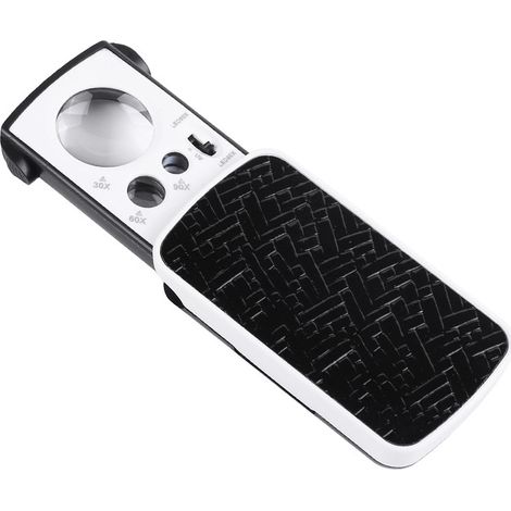 loupe de bijoutier (noire) - Loupe de poche portable pour bijoux - Grossissement 30 x 60 x 90 x avec lampes LED et UV (1/5)