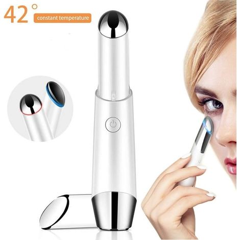 Baguette de massage des yeux, appareil ionique électrique pour visage et contour des yeux avec chaleur 42°C, rechargeable USB, anti-cernes, anti-rides, élimine poches et gonflements, soin anti-âge. (1/5)