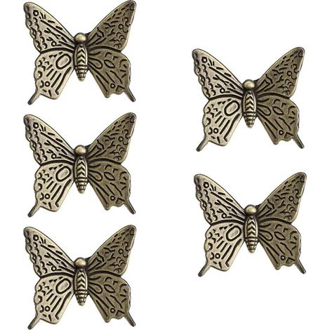(Bronze) 5 Stück Retro-Möbelschubladengriffe, Vintage-Schmetterlings-Schranktürgriffe aus Zinklegierung, 43 mm