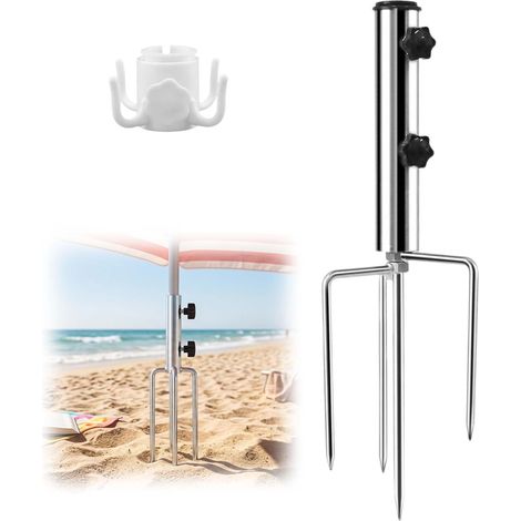 Pieds de Parasol Plage, Support de Parasol avec 4 piquets,avec Crochet,Support de Parasol pour Plage, Pied de Parasol avec Piquet, Ancrage métallique pour Parasol, Convient pour la pêche, Les Jardins (1/5)