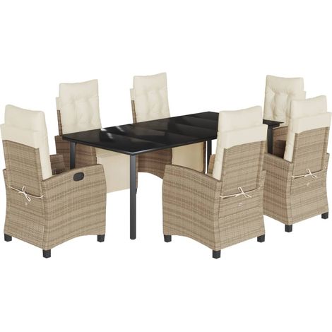 Maison Exclusive - 7-tlg. Garten-Essgruppe mit Kissen Beige Poly