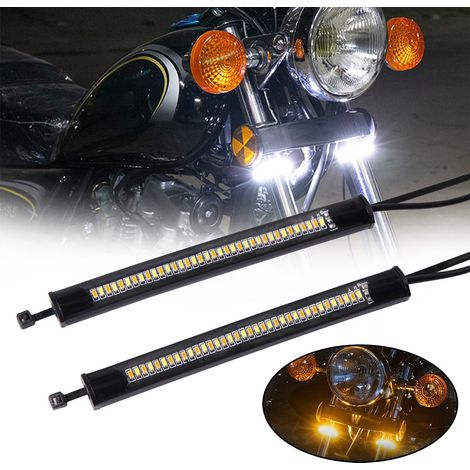 LED Clignotants Moto Anneau Bande de Fourche Lumière Flexible Lampe Avant Feu de Ambre Blanc DRL Feux Diurnes Étanche Universel 12V (1/5)