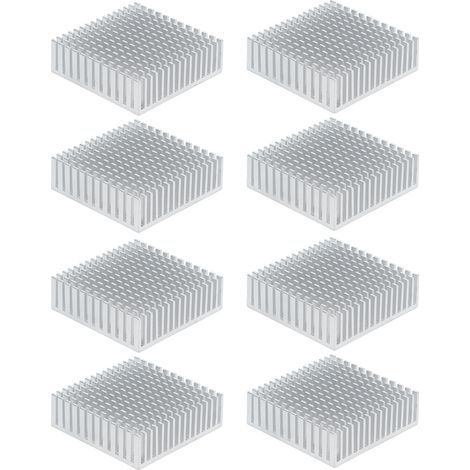Dissipateur thermique en alliage d'aluminium composé de 8 pièces, avec ailettes de refroidissement, 50 x 50 x 15 mm. Accessoires blancs (sans adhésif). (1/5)