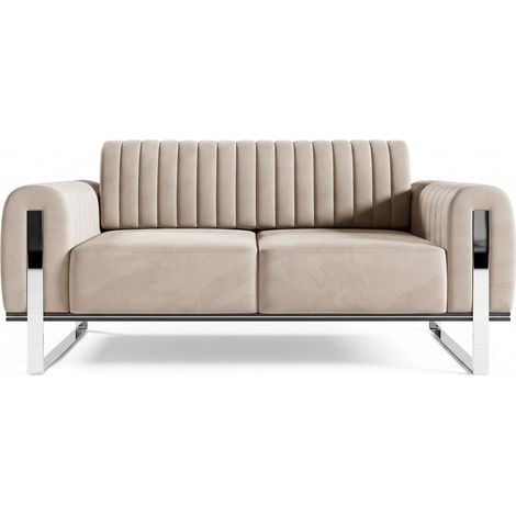 Selsey Parissa - Schlafsofa, Samt Hellbeige verchromte Füße, 164 cm (1/5)