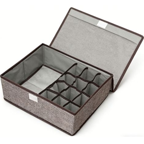 Organisateur de sous-vêtements empilable en tissu respirant, boîte de rangement de chaussettes de soutien-gorge avec couvercle pour placard de maison, garde-robe gris 13 compartiments (1/5)