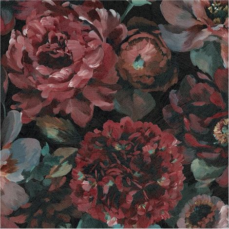 Floral Peony Wallpaper Teal Purple Black Paste The Wall Vinyl Botanical (1/4)