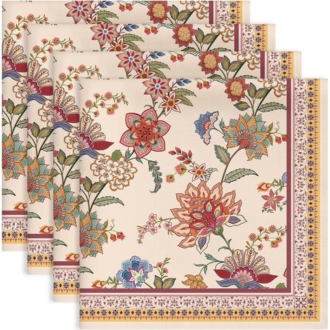 Boho Fleurs Serviettes de Table Lot de 4, Serviettes en Tissu 100% Coton Vintage Fleurs et Confortable Réutilisables pour Le Famille Cuisine Décorations Cadeaux(45Cm×45Cm) (1/5)