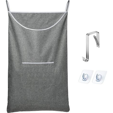 Grand panier à linge suspendu avec porte arrière, poche avant, grande ouverture, sac à linge sale, sac de rangement (1/5)