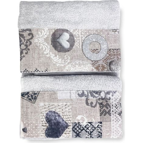 SET asciugamani con bordo Tirolese SHABBY Beige in puro cotone Made in Italy