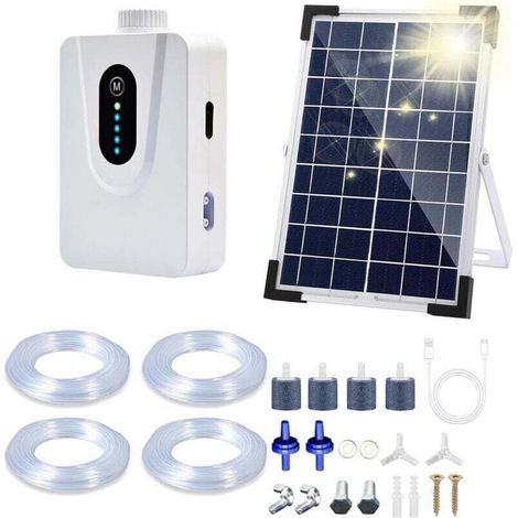 Pompes à air solaires, aérateur de bassin solaire de 6 W avec batterie de 6000 mAh, chargement USB et chargement solaire sont disponibles, oxygénateur pour aquarium, aérateur de pêche avec (1/4)