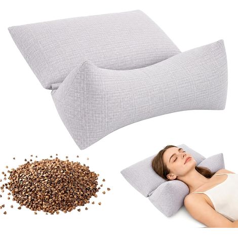 Oreiller 2 en 2 amovible en forme de coque de sarrasin, oreillers réglables pour soulager la douleur, oreiller ergonomique de soutien cervical, oreillers multifonctionnels pour dormeurs sur le (1/5)