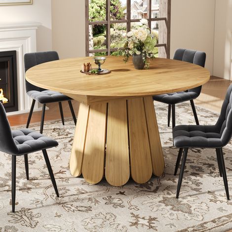 Mesa de comedor extensible 118x158x76 cm color madera natural en MDF con diseño redondo y estable (1/5)