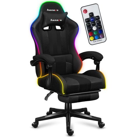 Sedia da gioco Huzaro girevole in tessuto con poggiapiedi Nero/Grigio [HZ-FORCE 4.7 RGB MESH] (1/5)