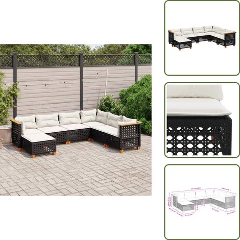 Salon de jardin 7 pcs avec coussins noir résine tressée - Ensemble Salon De Jardin - Meuble De Jardin - Salon Extérieur - Canapé Jardin - Résine Tressée (1/5)