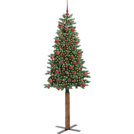Sapin de Noël  Arbre de Noël mince Vert 180 cm PVC et bois de pin massif (1/5)