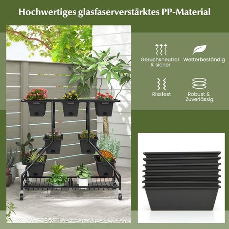 Blumenstander mit blumenkasten blumentreppe mit rollen 100 x 56 x 99 cm schwarz