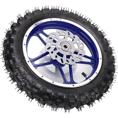 Roue arrière 2.5-10 pouces avec pneu, disque, roulement, pignon, antidérapant bleu pour moto tout-terrain, pit bike, cross (1/5)