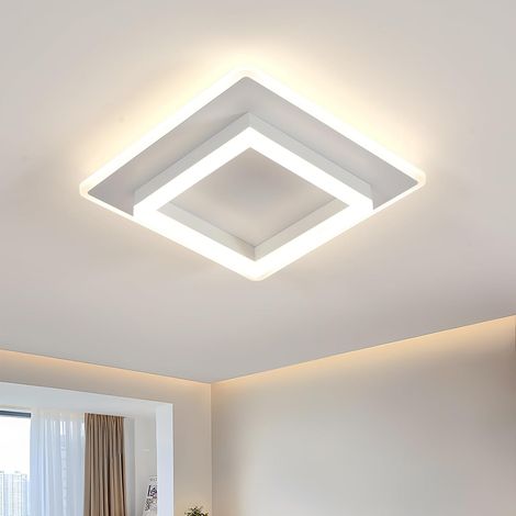 Plafonnier LED moderne, carré blanc 23 W, en acrylique, idéal pour un salon, une cuisine ou un couloir, lumière blanche 4500 K, 25 cm [Classe énergétique E]