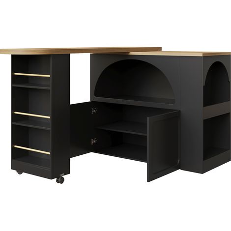ELVMI Tavolo Bar Estensibile con Vano Contenitore, LED e Ruote, per Cucina o Soggiorno, in MDF, Nero, 135-205x39x100 cm (1/5)