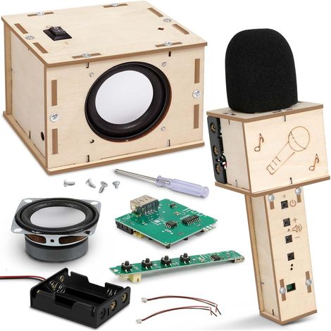 Kit haut-parleur et microphone Bluetooth à faire soi-même, kit électronique, kit de construction de haut-parleurs Bluetooth, expériences en bois, expériences scientifiques, cadeau pour adolescents et (1/5)