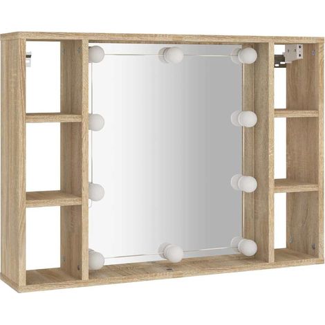 vidaXL Mobile a Specchio con LED Rovere Sonoma 76x15x55 cm