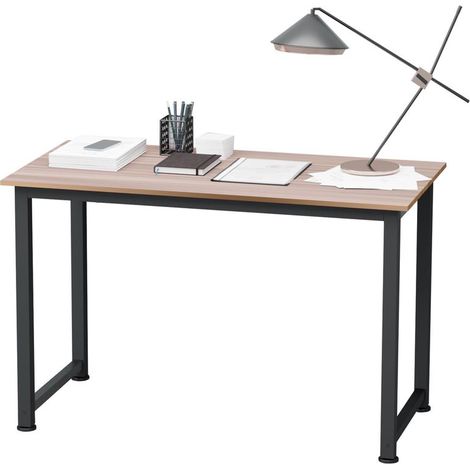 Bureau noir et naturel avec pieds en acier réglables pour étude ou domicile, 120x60x76 cm, design moderne sobre (1/5)