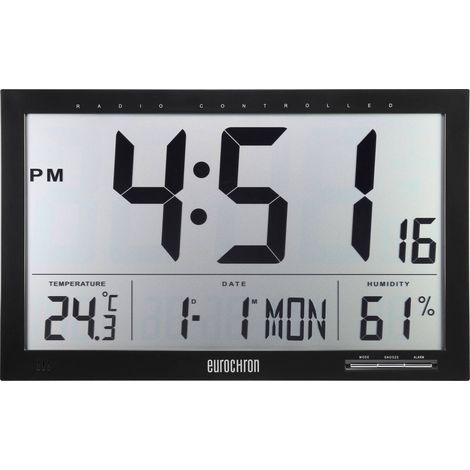 [GEBRAUCHT] B-Ware Eurochron Wanduhr Funk Jumbo EFWU 100 digitale Anzeige schwarz 37x23cm (1/2)